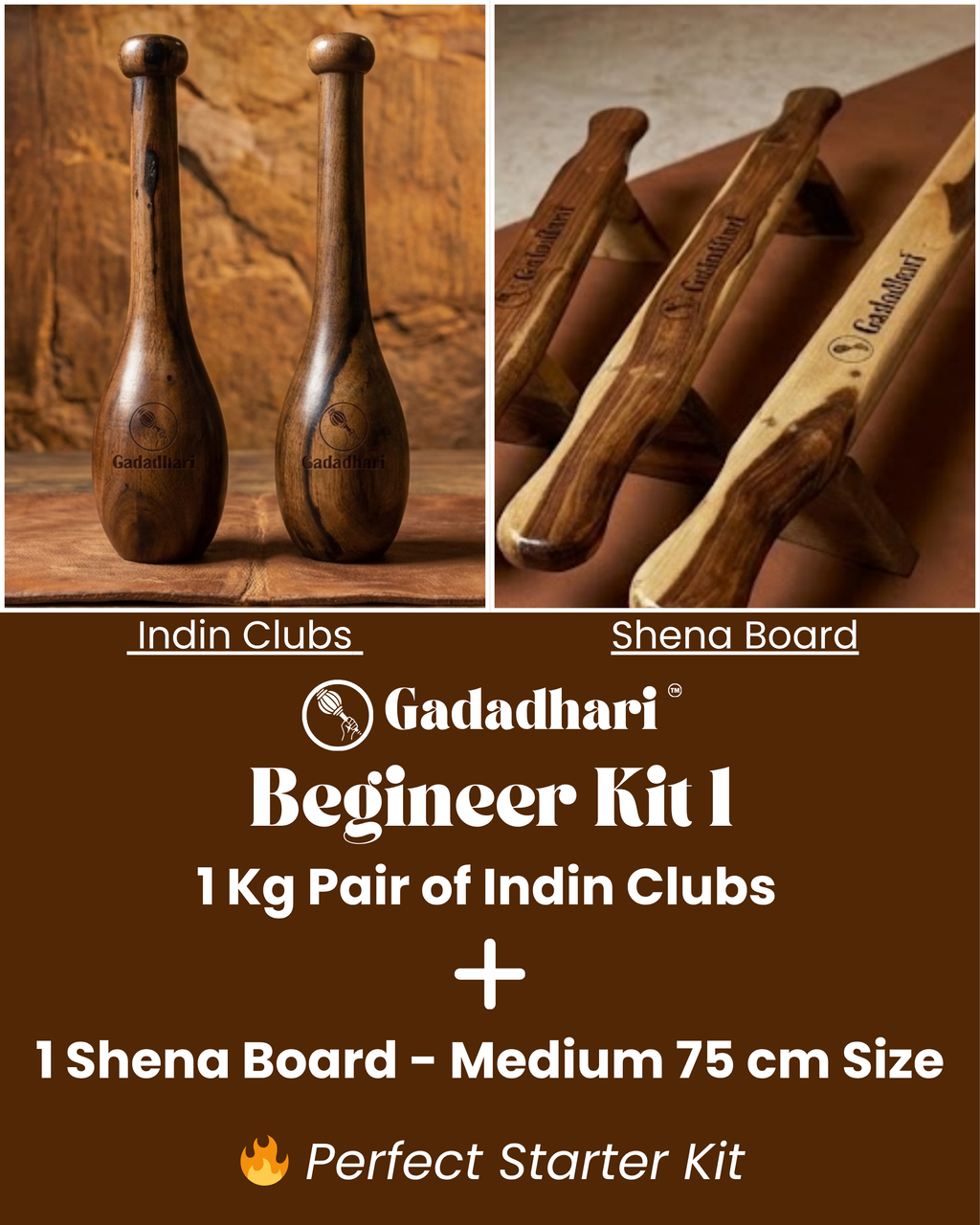 Beginner Kit 1 - Indian Clubs + Shena Board